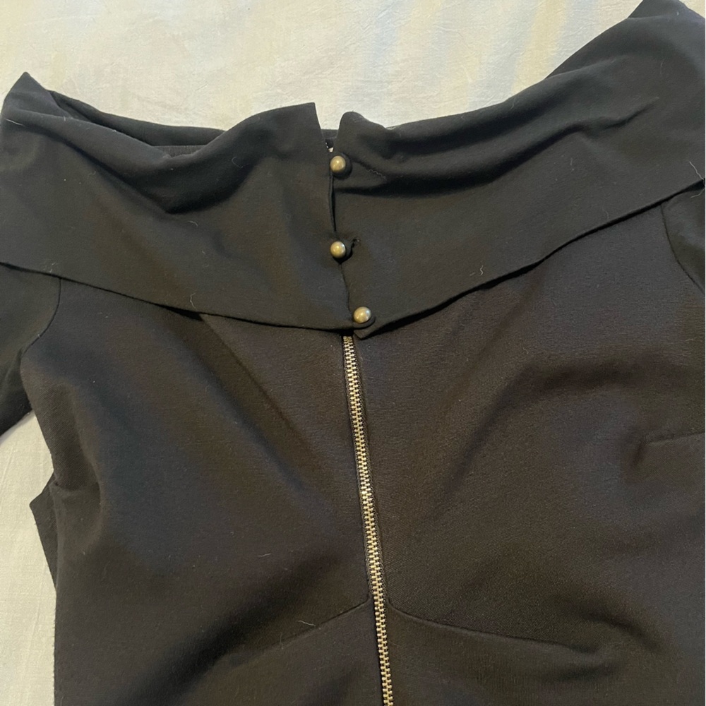 Nicole Miller Artelier Cali Ponte Dress Black Ruched Off-Shoulder Bodycon Med - Picture 5 of 14